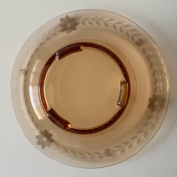 Large Vintage Floral Amber Depression Glass Console Bowl - Picture 3 of 12